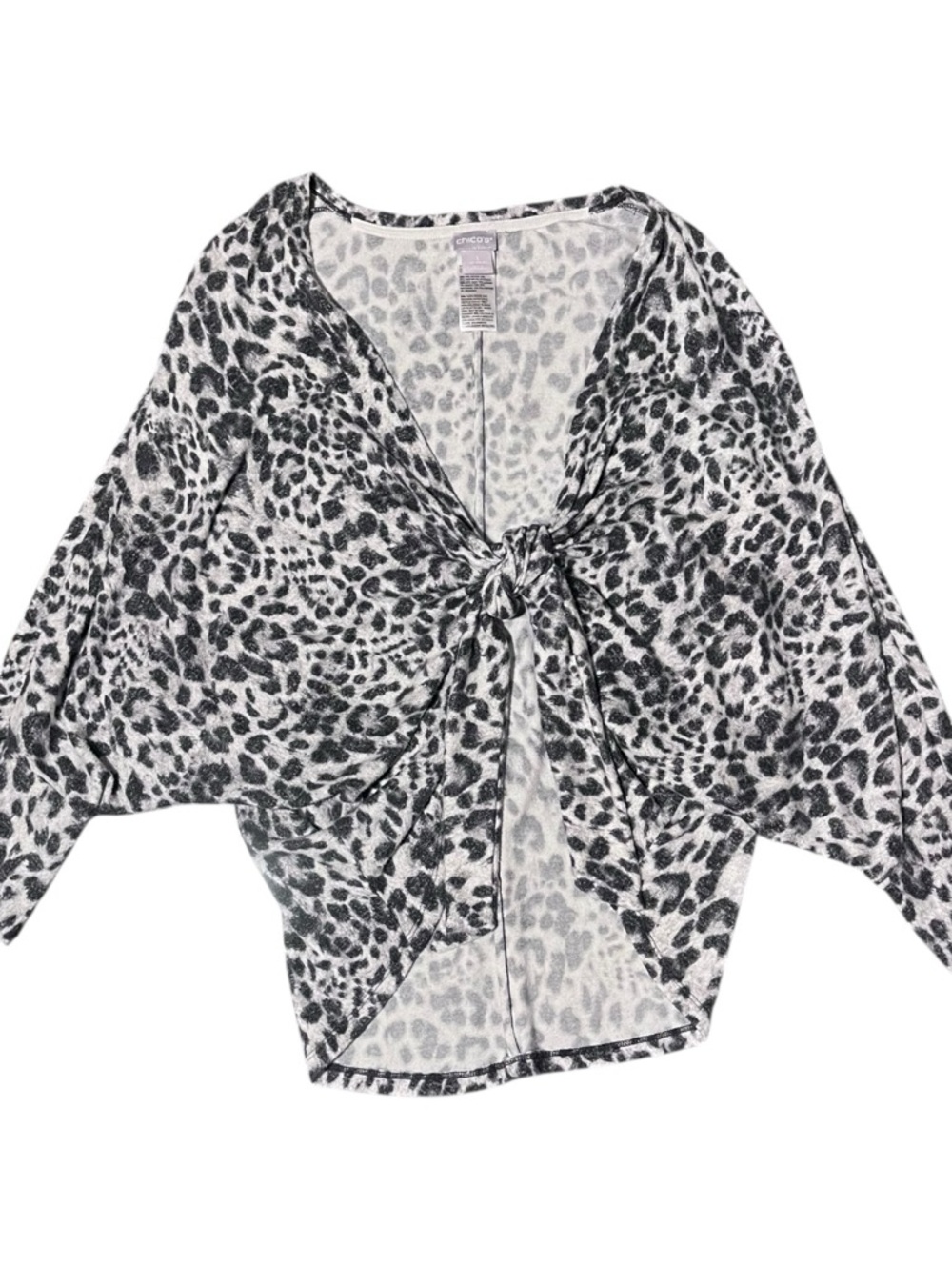 Chico's Black & White Leopard Tie-Front Sweater Shrug